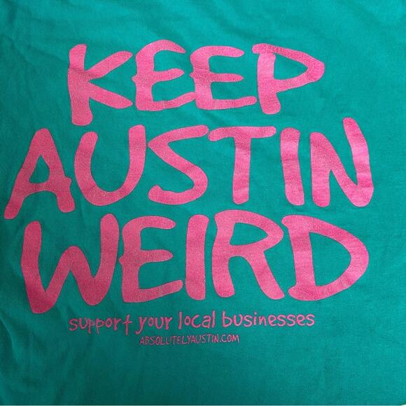 Keep Austin Weird Tyler’s Austin Texas Crop Tee Shirt Teal Pink Small - Picture 3 of 4